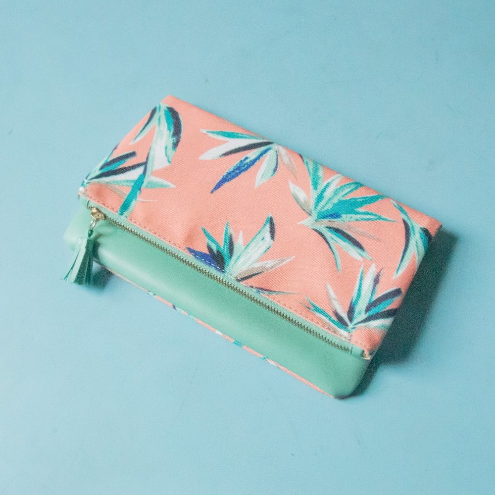 NEW Rachel Pally Floral Canvas Faux Leather Reversible Folding Clutch Bag